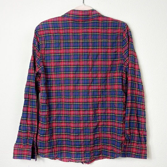 J. McLaughlin Crinkle Button Down Long Sleeve Shirt Size M Plaid Red Blue - Picture 2 of 8